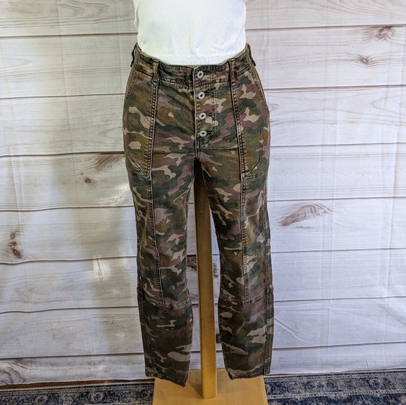 Anthropologie Jefferson High Rise Skinny Utility Jeans in Camo Green Size 28 - Picture 3 of 11